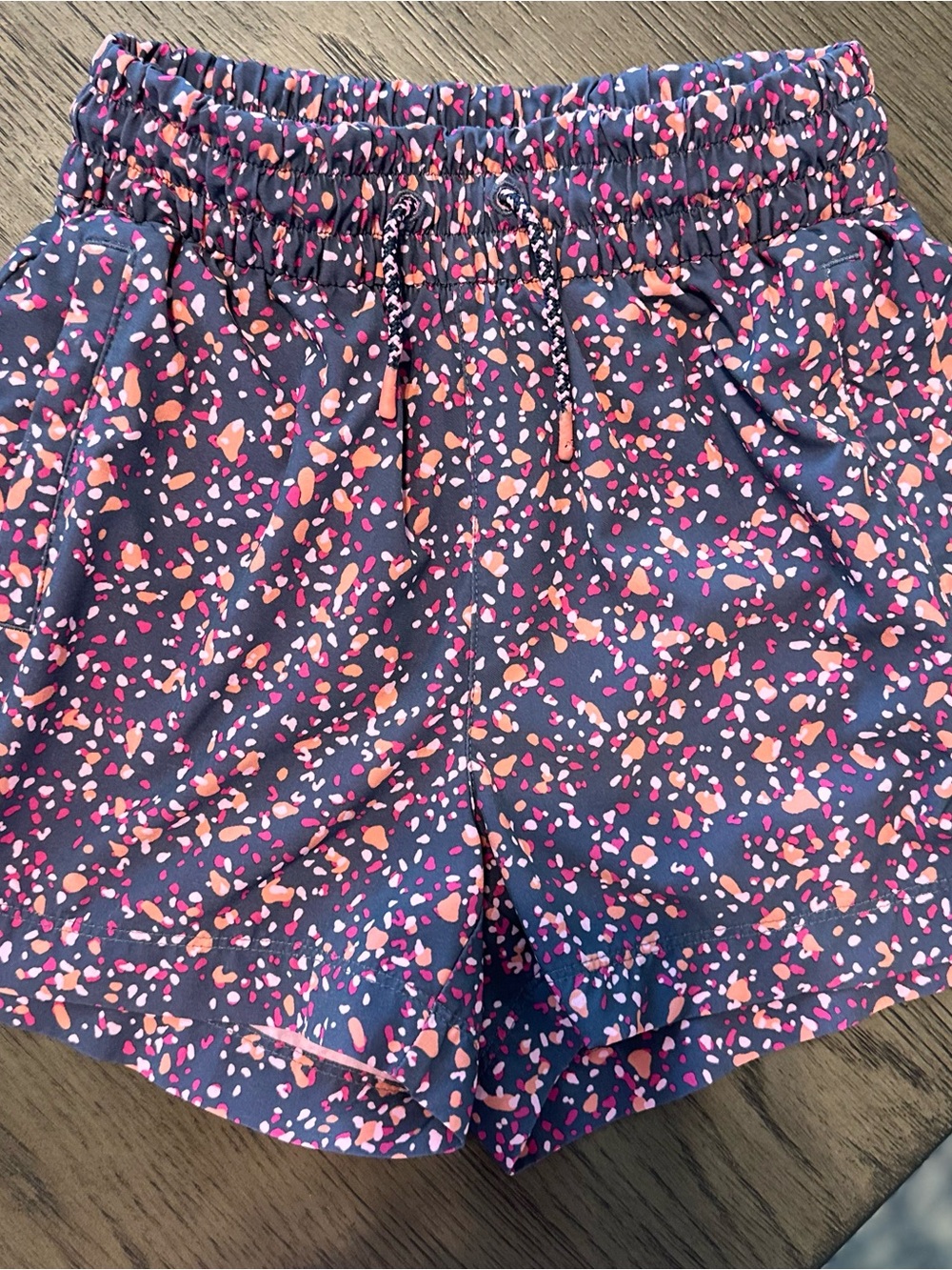 Athleta girl Navy Shorts with Pink & Coral Confetti